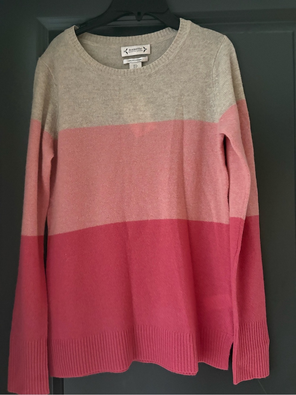 Nanette Lepore Cream, Light Pink & Rose Pink Colorblock Crewneck Sweater
